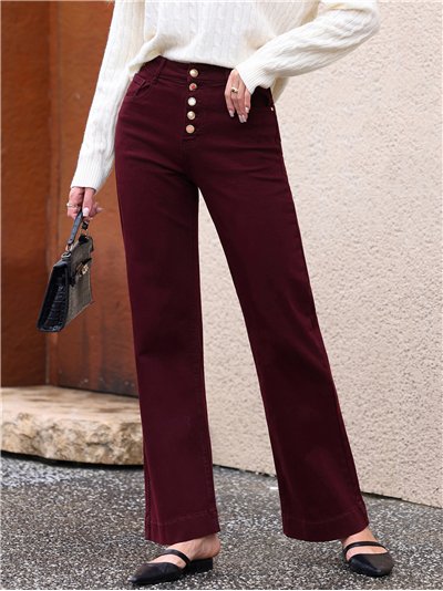 Jeans wide leg burdeos botones multicolor