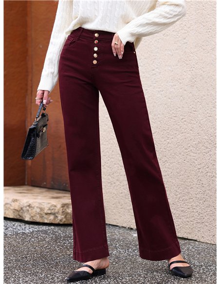 Jeans wide leg burdeos botones multicolor