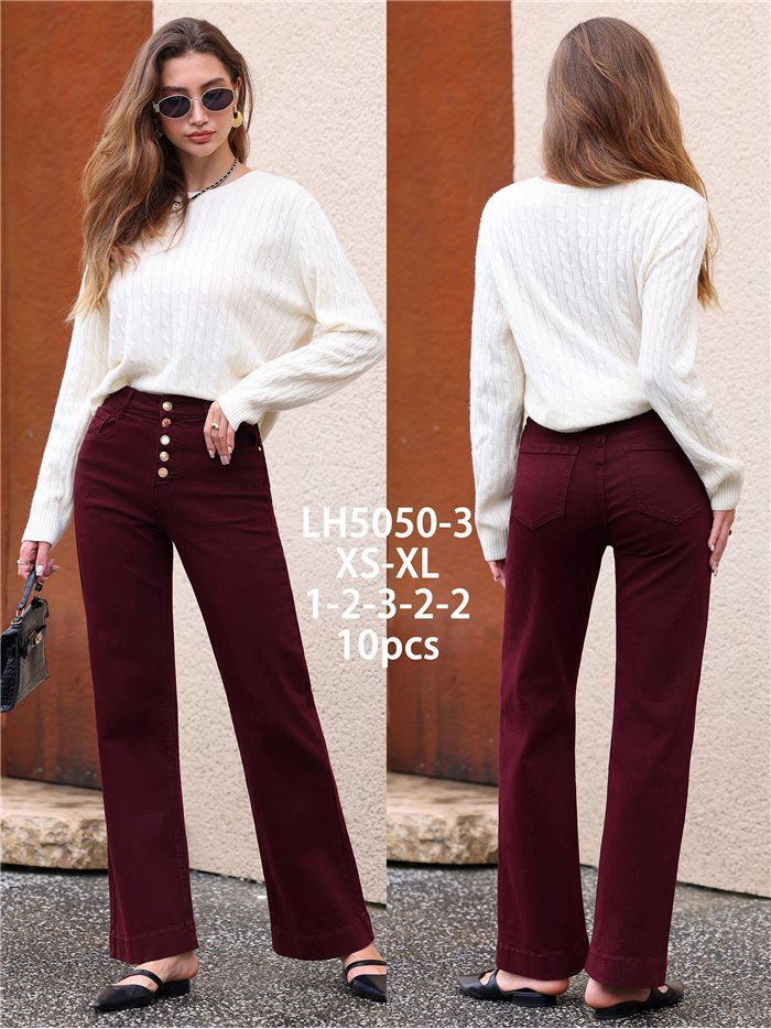 Jeans wide leg burdeos botones multicolor