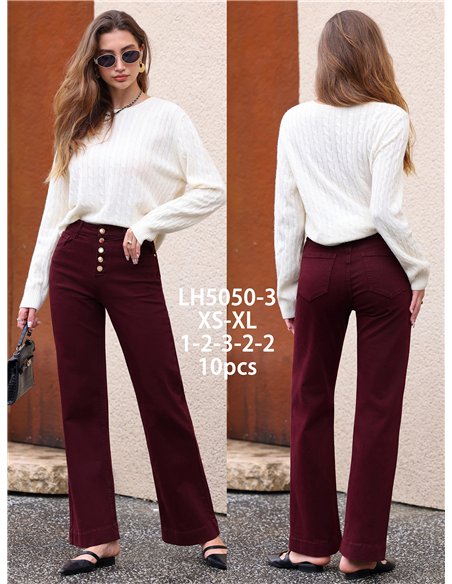 Jeans wide leg burdeos botones multicolor