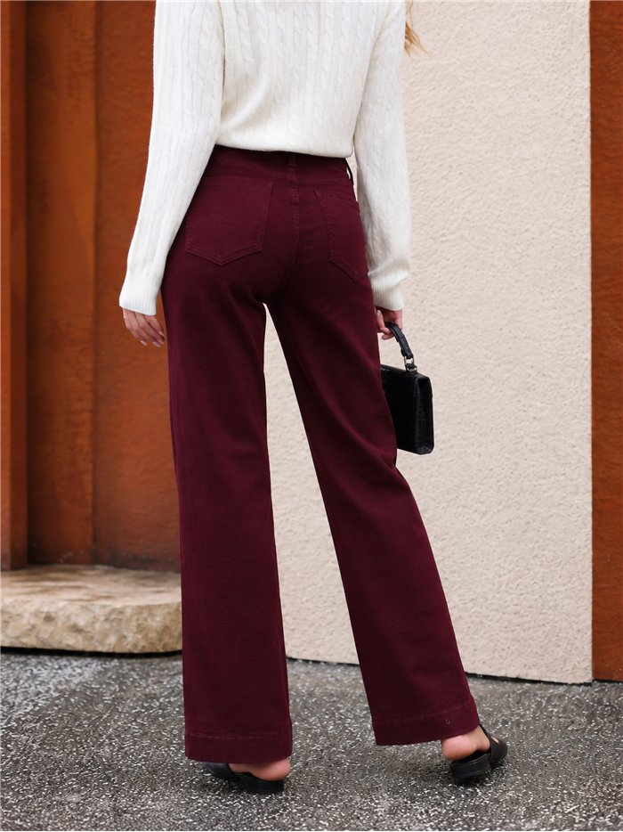 Jeans wide leg burdeos botones multicolor