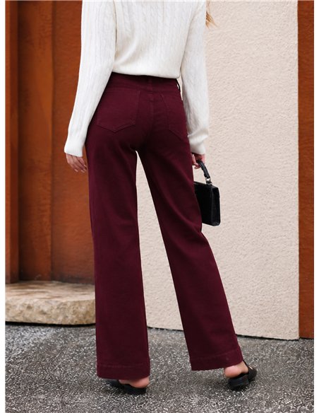 Jeans wide leg burdeos botones multicolor