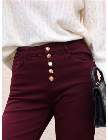 Jeans wide leg burdeos botones multicolor