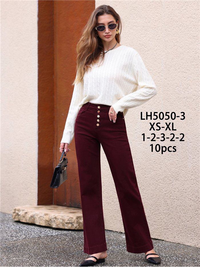 Jeans wide leg burdeos botones multicolor