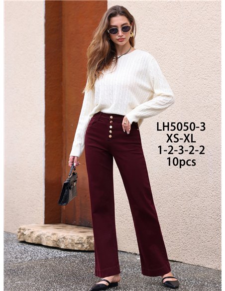 Jeans wide leg burdeos botones multicolor