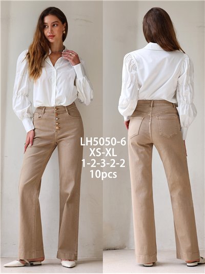 Jeans wide leg beige botones multicolor 2