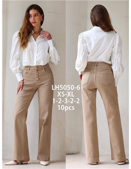 Jeans wide leg beige botones multicolor