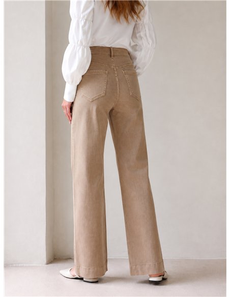 Jeans wide leg beige botones multicolor
