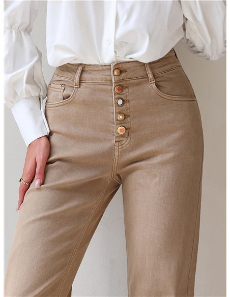 Jeans wide leg beige botones multicolor