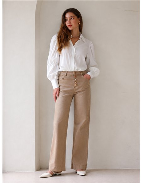 Jeans wide leg beige botones multicolor