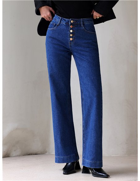 Jeans wide leg botones multicolor