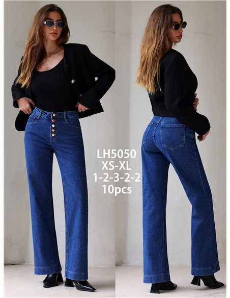Jeans wide leg botones multicolor