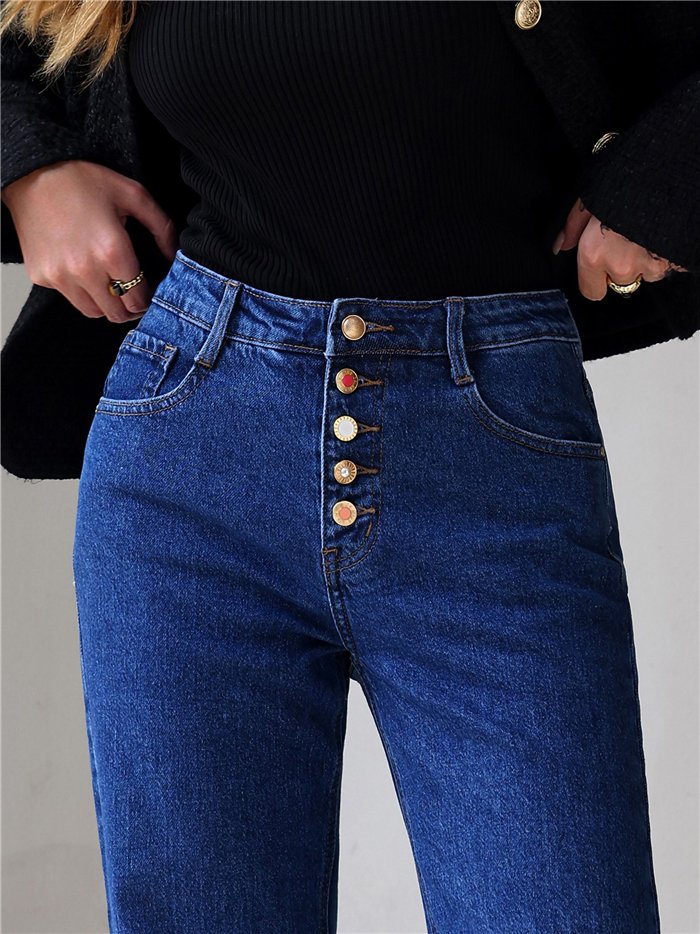 Jeans wide leg botones multicolor