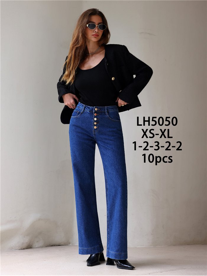 Jeans wide leg botones multicolor