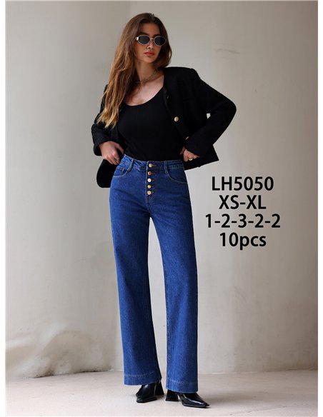 Jeans wide leg botones multicolor