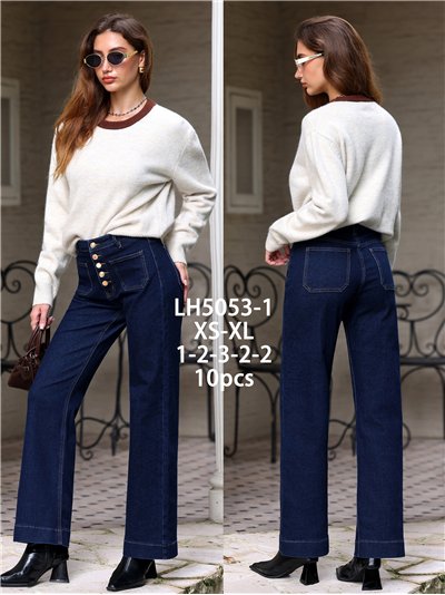 Jeans wide leg índigo bolsillos parche y botones multicolor 2