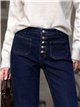 Jean indigo à jambes larges avec poches plaquées et boutons multicolores