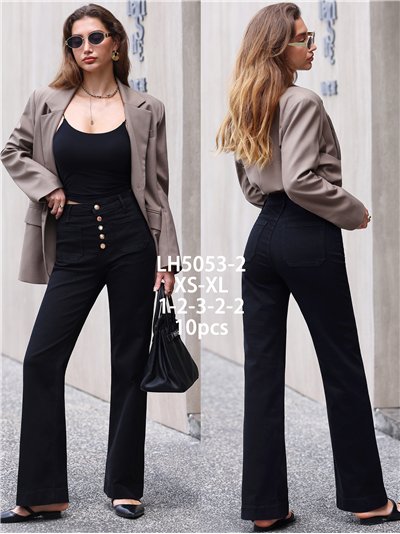 Jeans wide leg negros bolsillos parche y botones multicolor 2