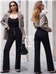 Jeans wide leg negros bolsillos parche y botones multicolor