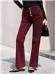 Jeans wide leg burdeos bolsillos parche y botones multicolor
