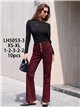 Jeans wide leg burdeos bolsillos parche y botones multicolor
