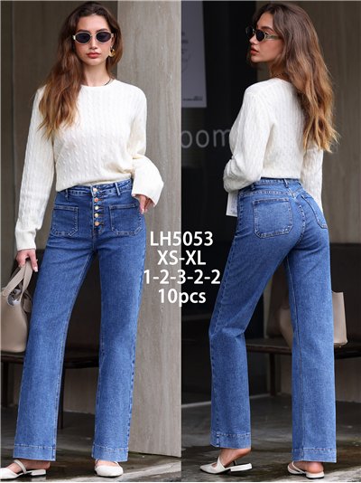 Jeans wide leg bolsillos parche y botones multicolor 2