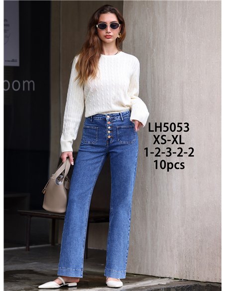 Jeans wide leg bolsillos parche y botones multicolor