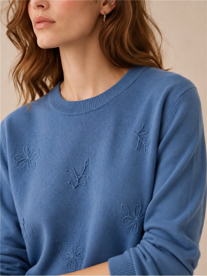 Jersey de punto flores bordadas