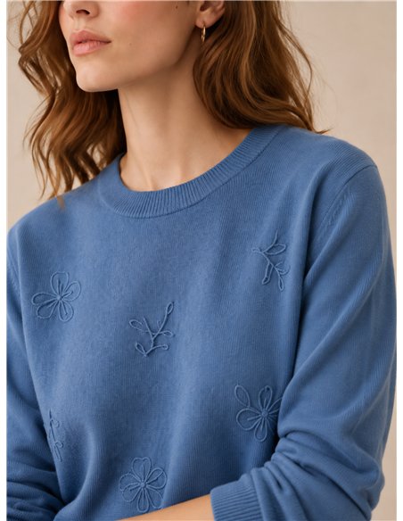 Jersey de punto flores bordadas