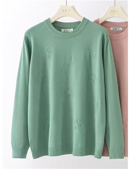 Jersey de punto flores bordadas