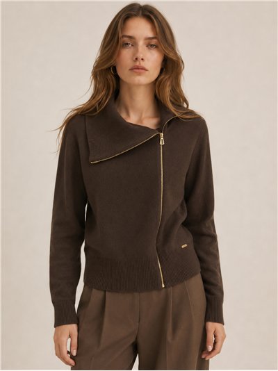 Chaqueta de punto cremallera asimétrica