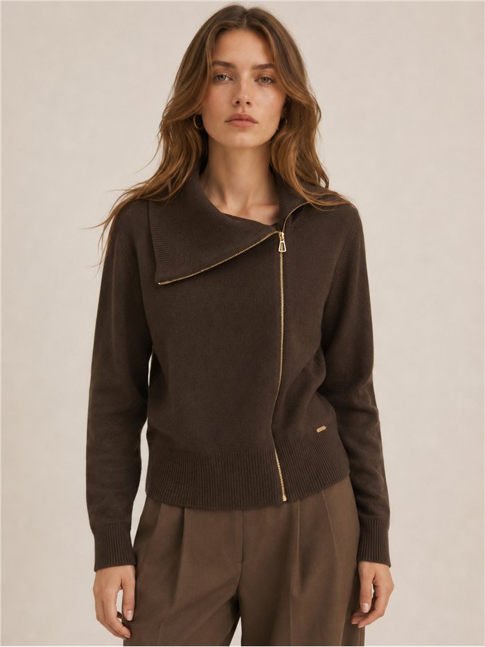 Chaqueta de punto cremallera asimétrica
