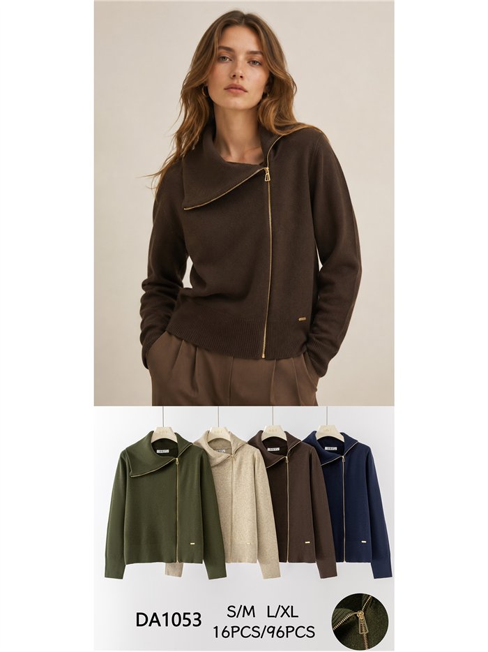 Chaqueta de punto cremallera asimétrica