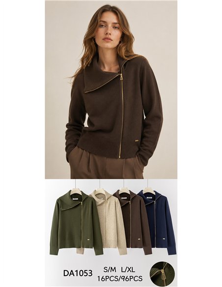 Chaqueta de punto cremallera asimétrica