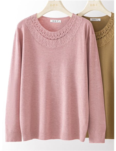 Strickpullover mit durchbrochenem Halsausschnitt
