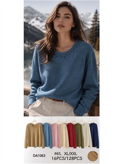 Strickpullover mit durchbrochenem Stickereikragen 2