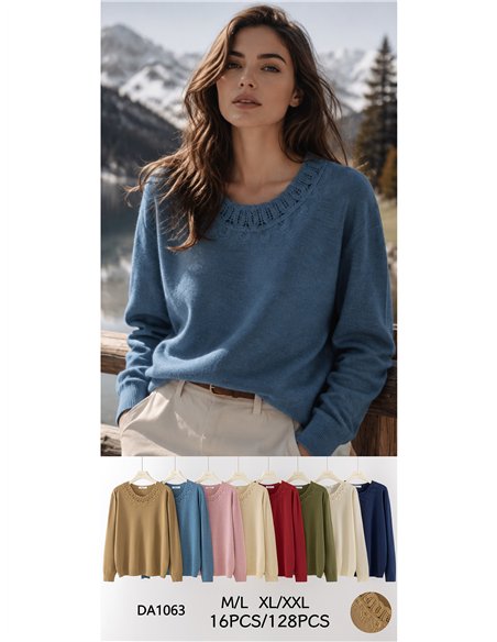 Strickpullover mit durchbrochenem Stickereikragen