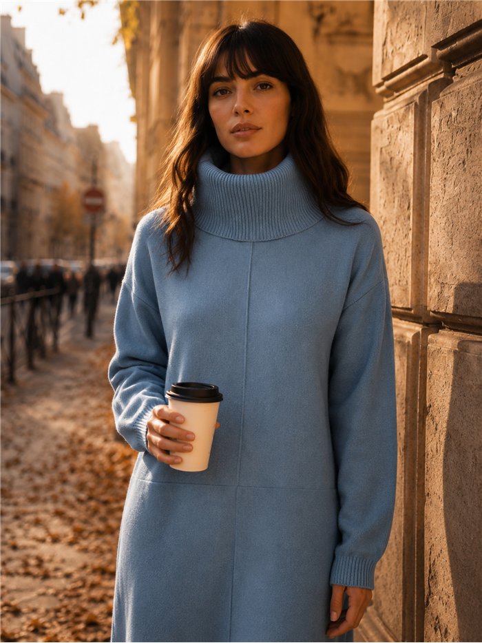 Strickkleid mit hohem Kragen