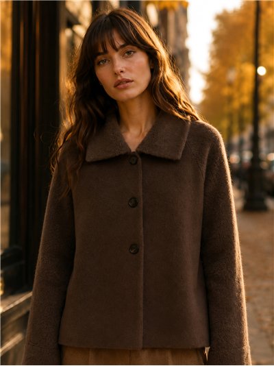 Chaqueta corta combinado efecto pelo