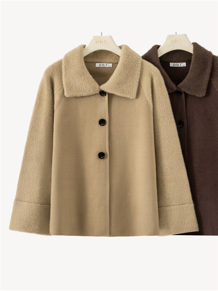 Chaqueta corta combinado efecto pelo