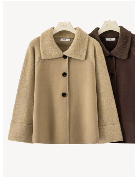 Chaqueta corta combinado efecto pelo