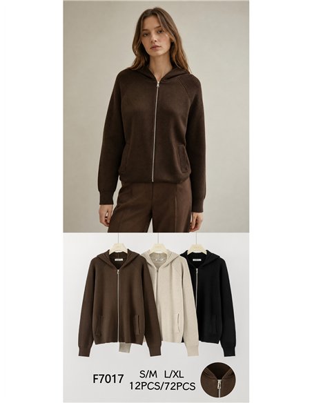 Chaqueta de punto capucha y bolsillos