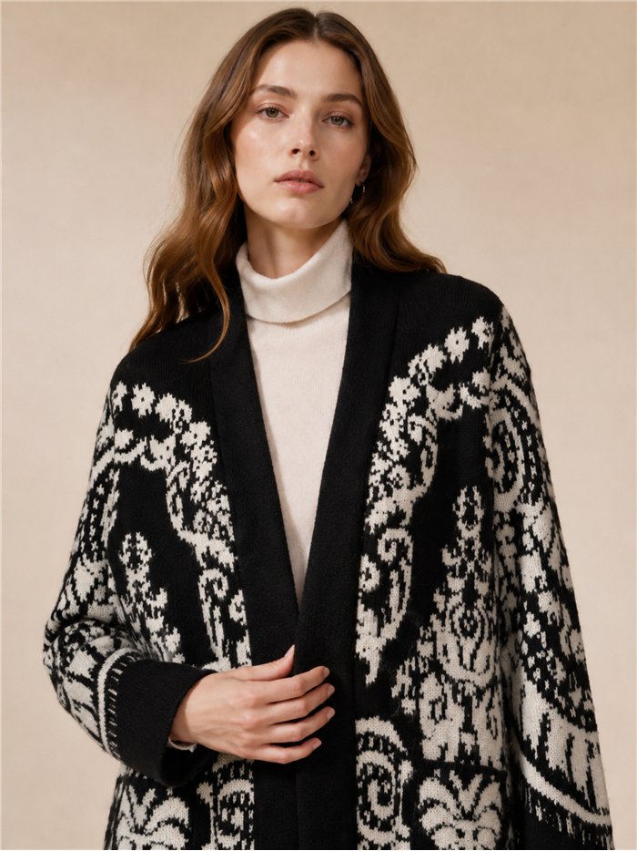 Cárdigan largo de jacquard ornamental