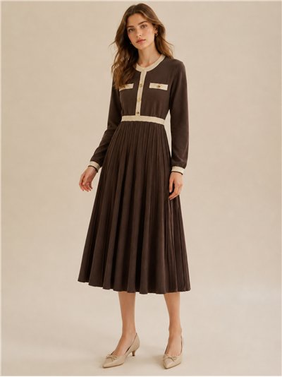 Vestido midi de punto falda plisada