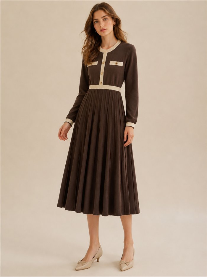 Vestido midi de punto falda plisada