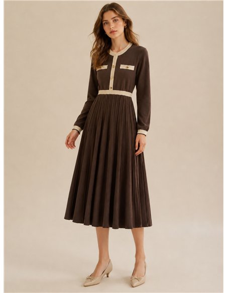 Vestido midi de punto falda plisada