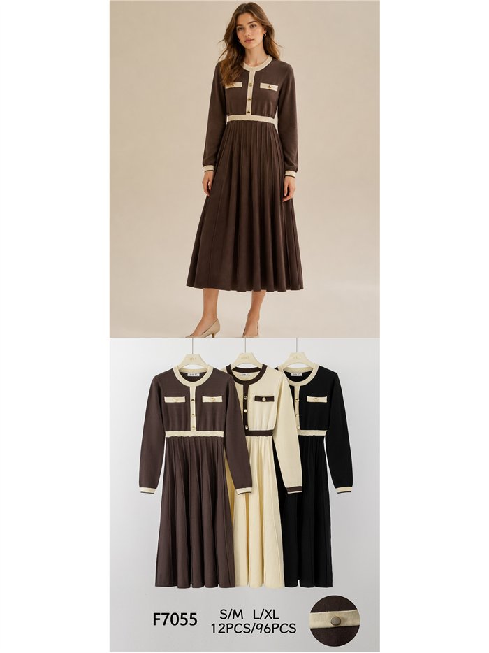 Vestido midi de punto falda plisada