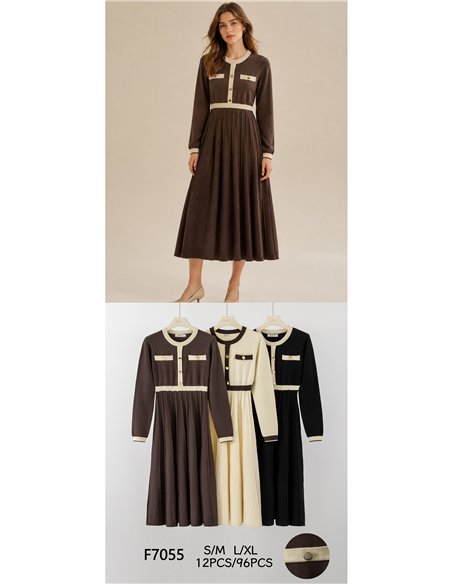 Vestido midi de punto falda plisada
