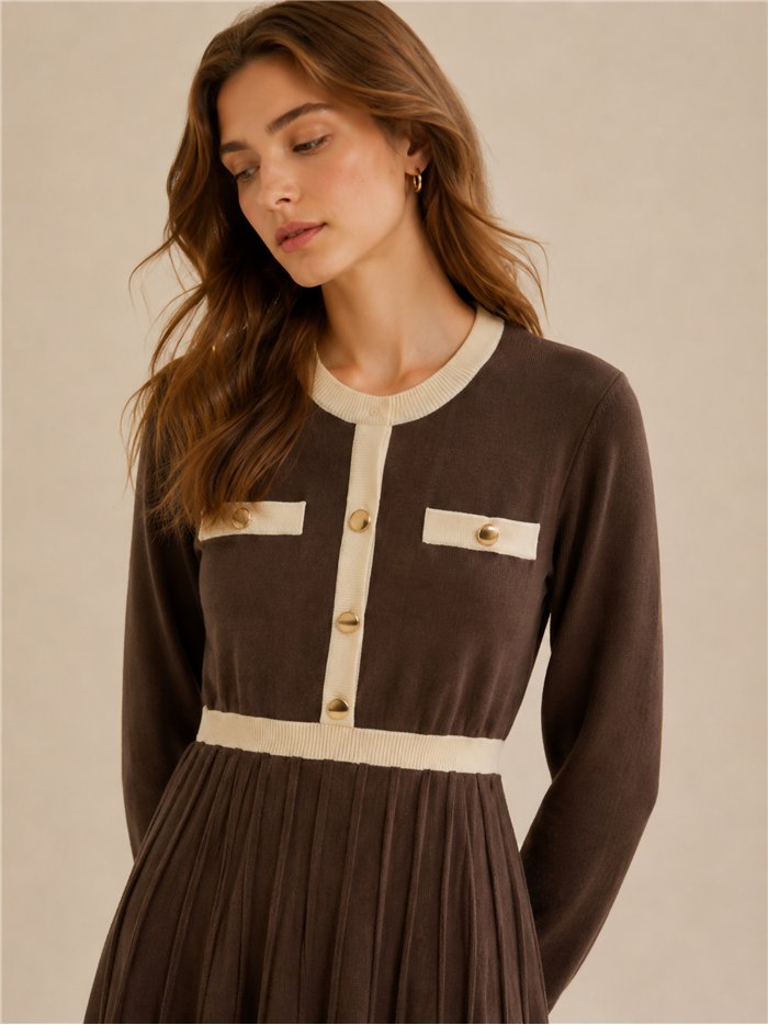 Vestido midi de punto falda plisada