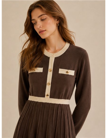 Vestido midi de punto falda plisada